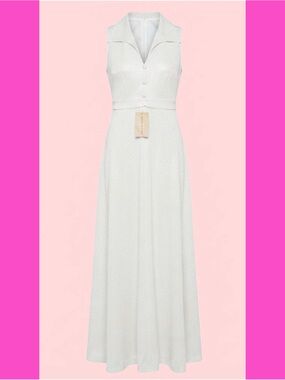 NWT Vintage Silver Lurex Maxi Gown Deadstock 1960s-70s Metallic Knit Dress Sz 6